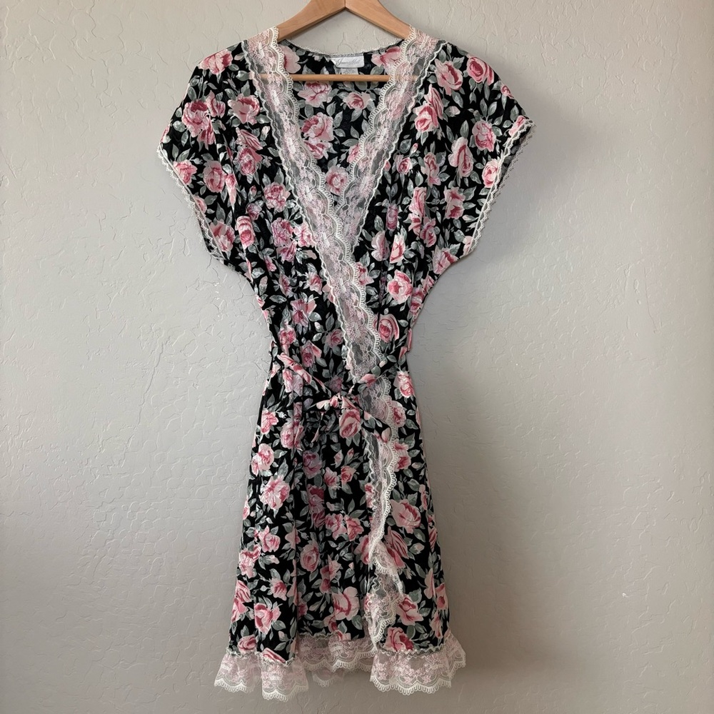 Vintage Sears Robe Women's Size Large (12/14) Floral Flowers Pick Lace Girly